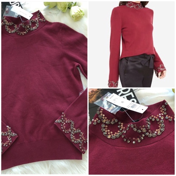 ANN TAYLOR Embellished Mock Neck Sweater - Picture 1 of 8
